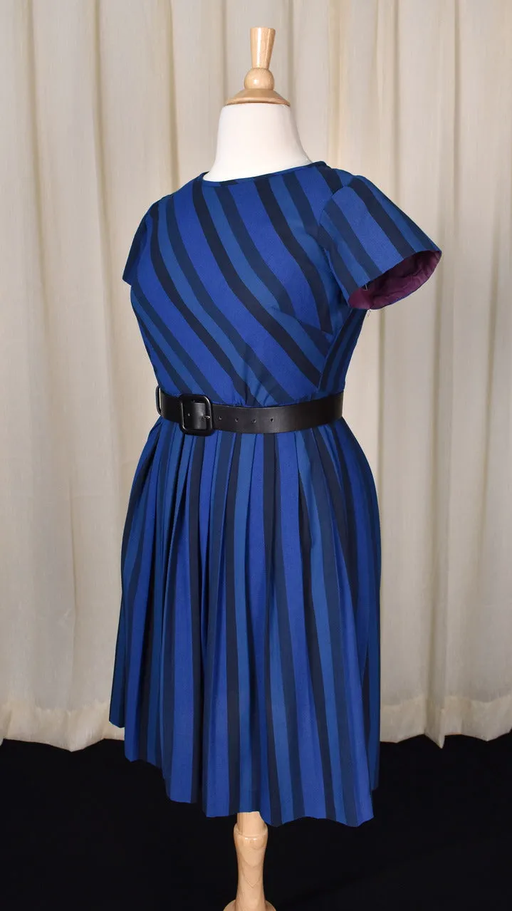 1950s Black & Blue Striped Dress