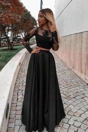 2024 Long Sleeves Scoop Prom Dresses A Line Satin With Applique PYCTR17Y