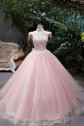 2024 New Arrival Pink Quinceanera Dresses Lace Up With Appliques And Beading PK6RFASD