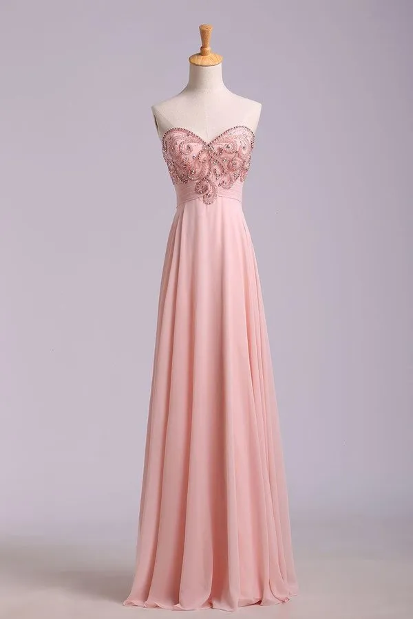 2024 New Arrival Prom Dresses A Line Sweetheart Sweep/Brush Chiffon With P9GNELBG