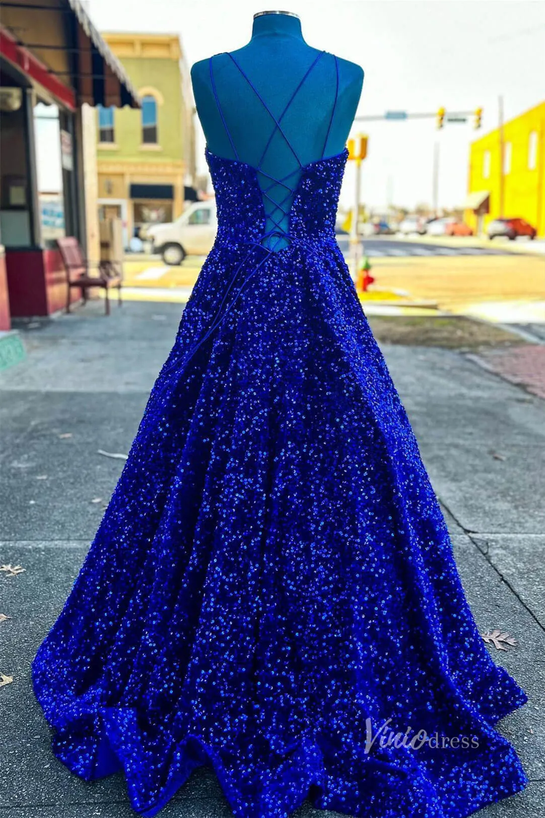 A-line V-neck Sequin Prom Dresses Long with Pockets FD2520 A-line, V-neck