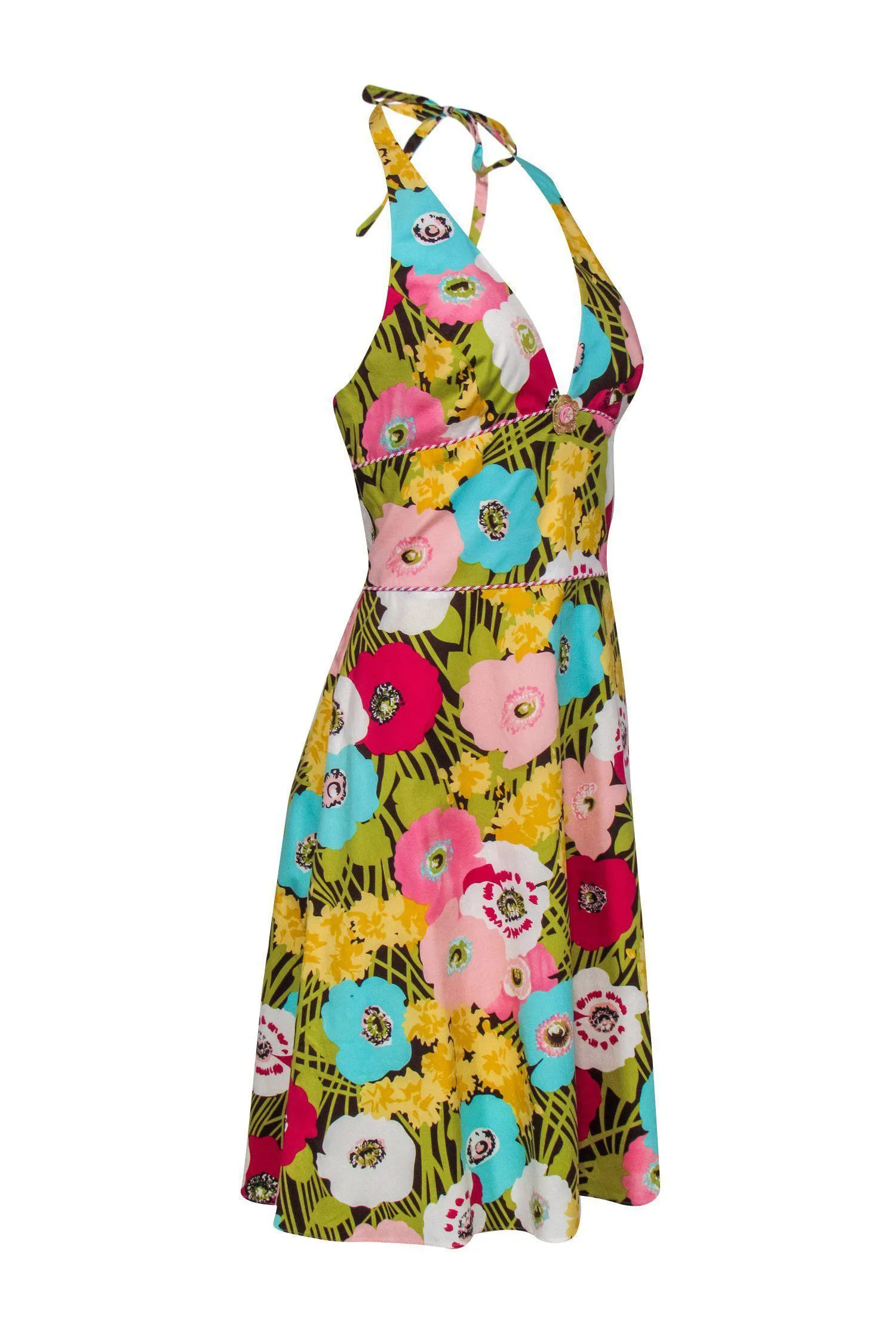 ABS by Allen Schwartz - Multicolored Floral Print Sleeveless Halter A-Line Dress Sz 12