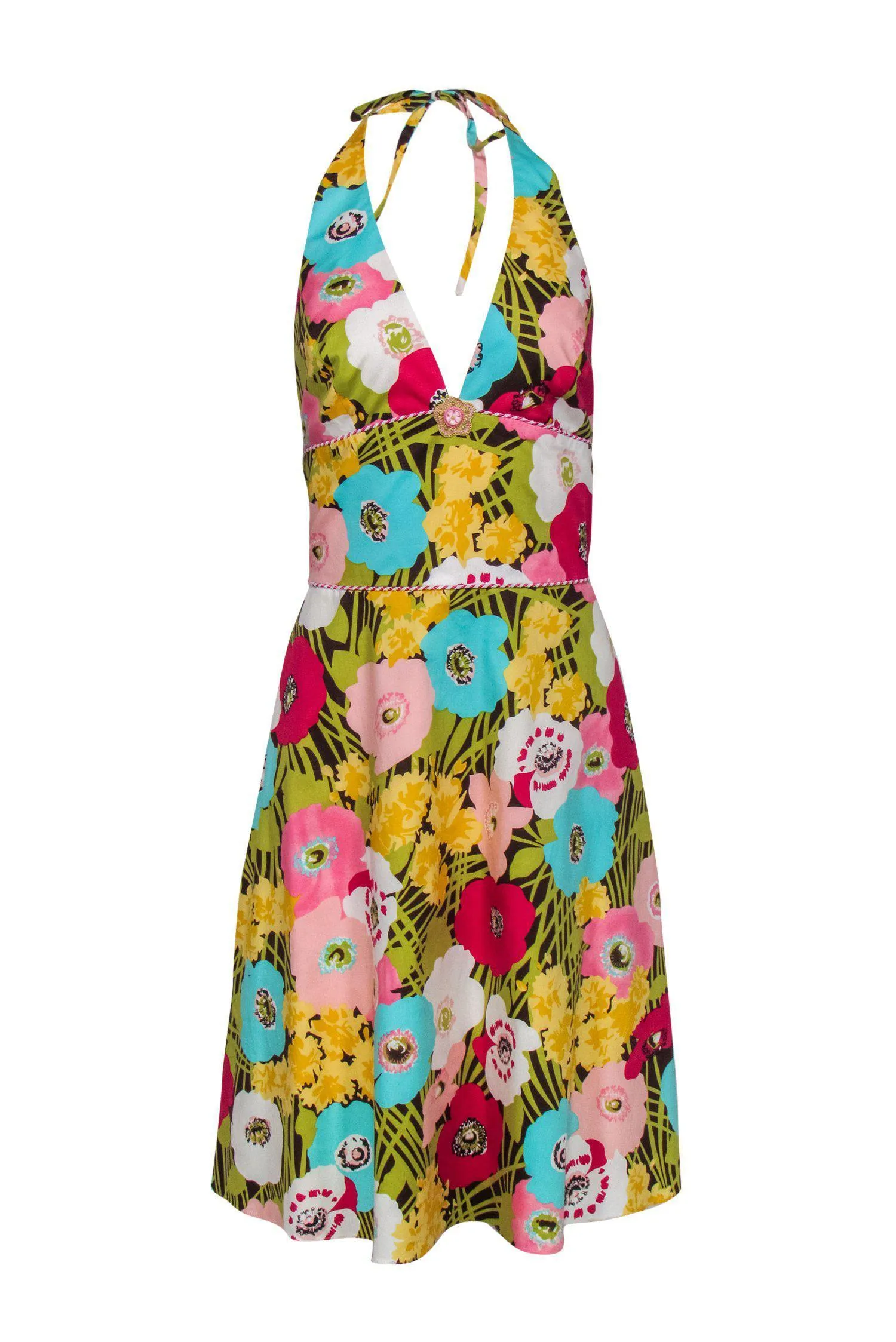 ABS by Allen Schwartz - Multicolored Floral Print Sleeveless Halter A-Line Dress Sz 12