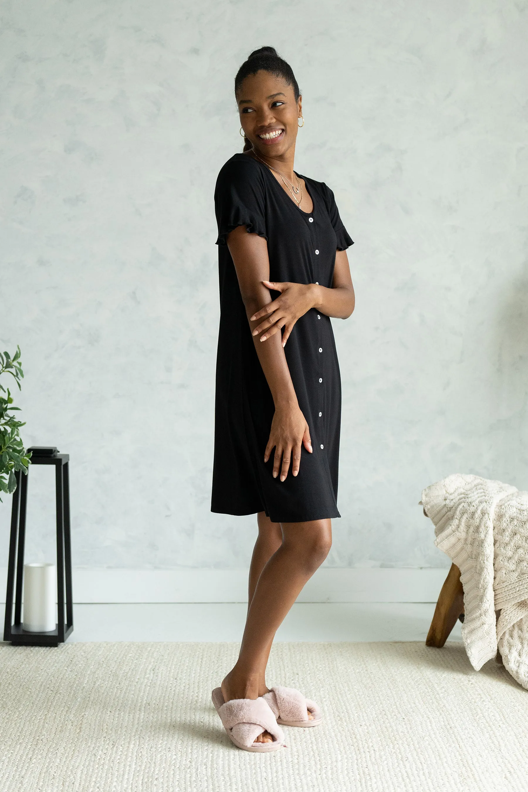 Aisha Bamboo Sleep Dress - Black