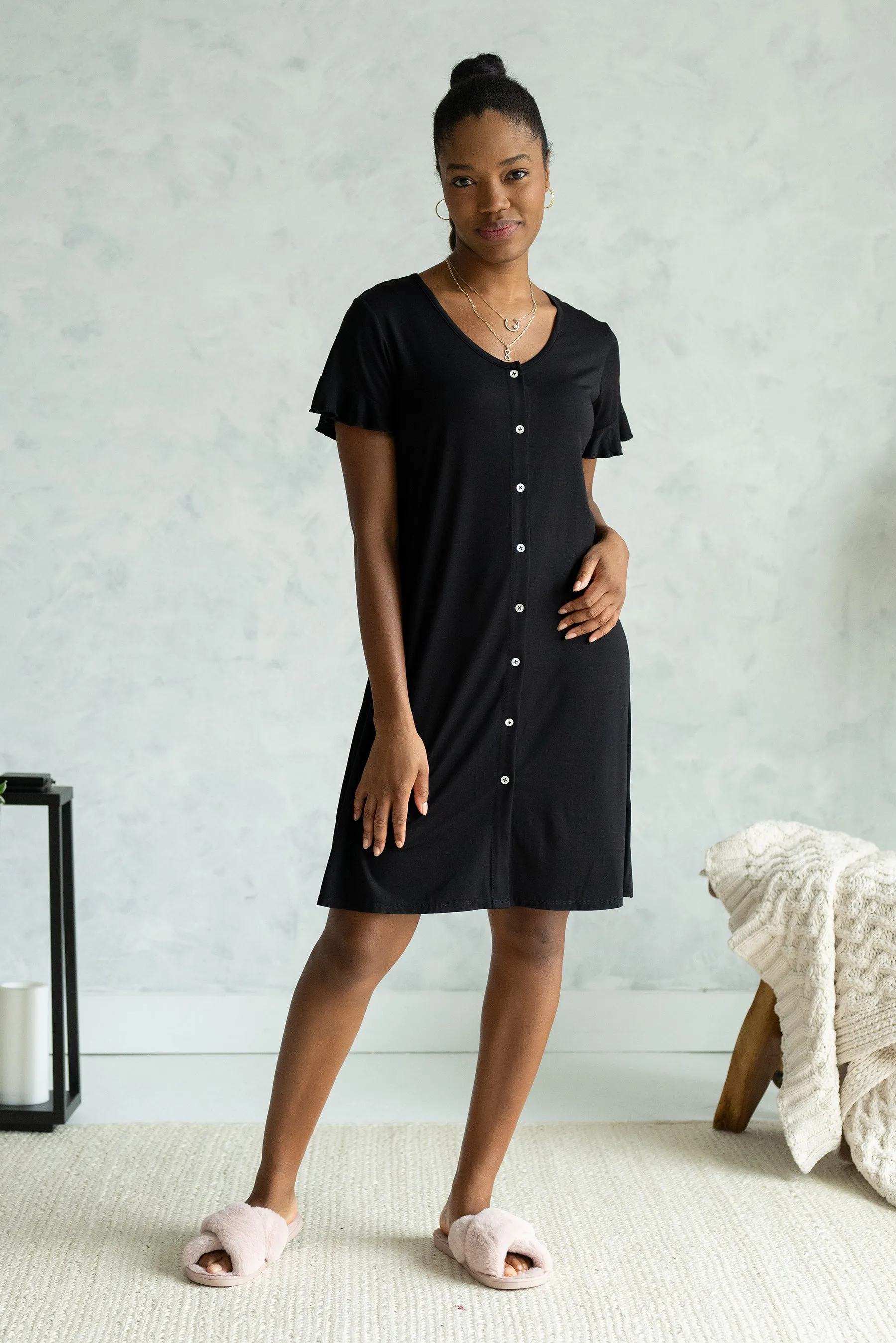 Aisha Bamboo Sleep Dress - Black