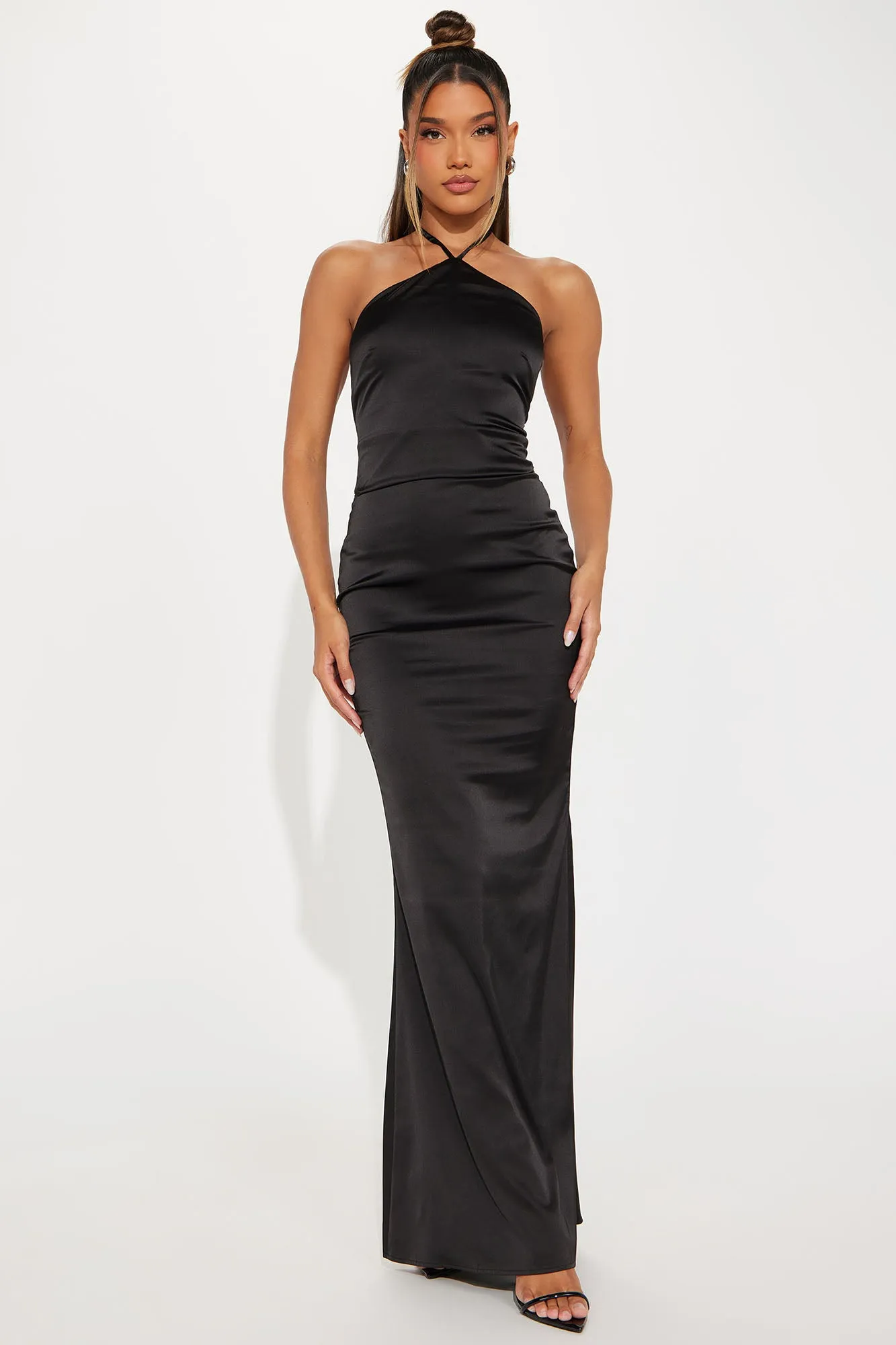 Amelia Satin Maxi Dress - Black