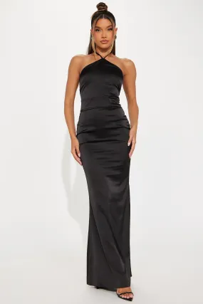 Amelia Satin Maxi Dress - Black