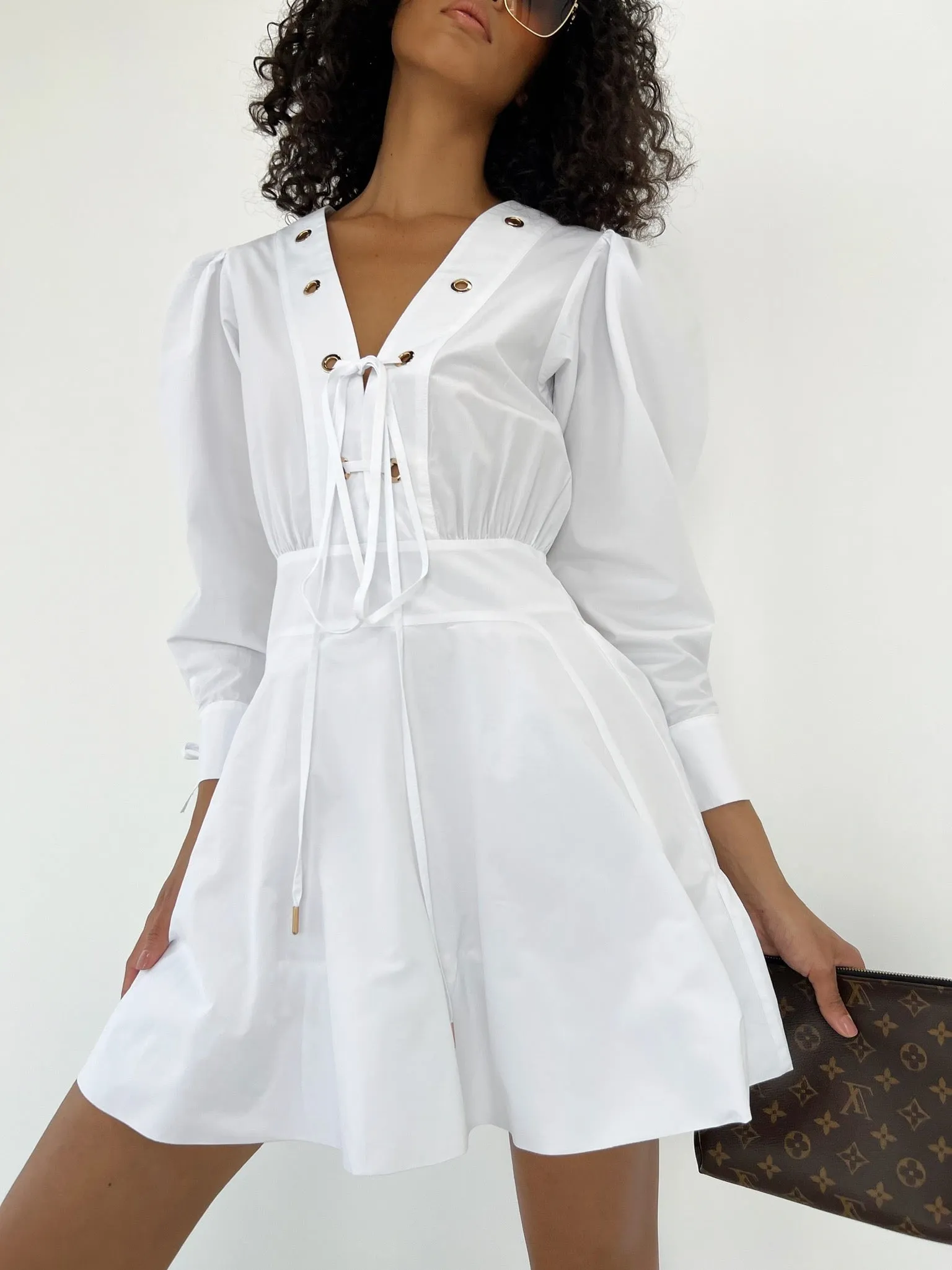 Arielle Gold Eyelet Dress | White