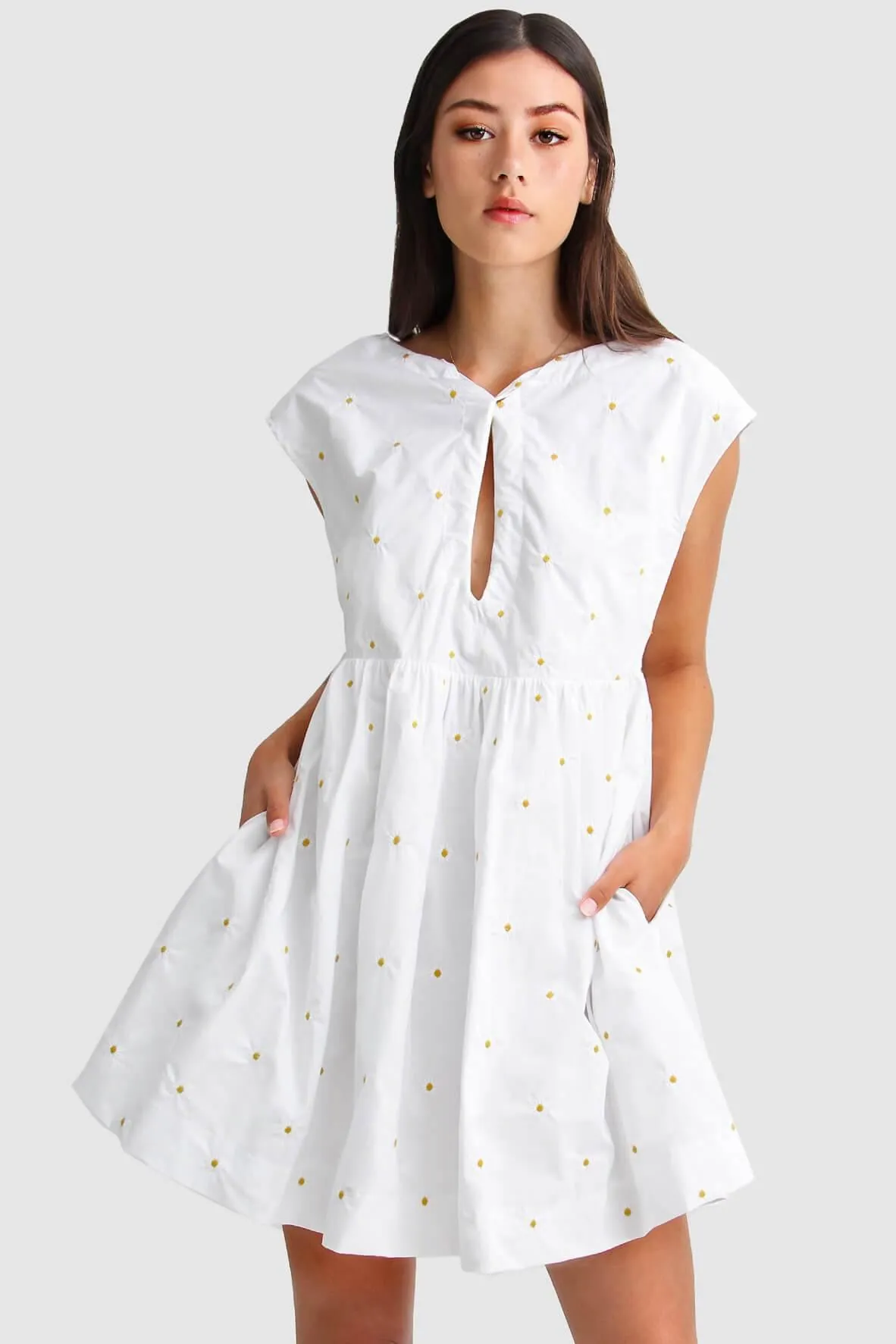 Baby Doll Embroidered Dress in White