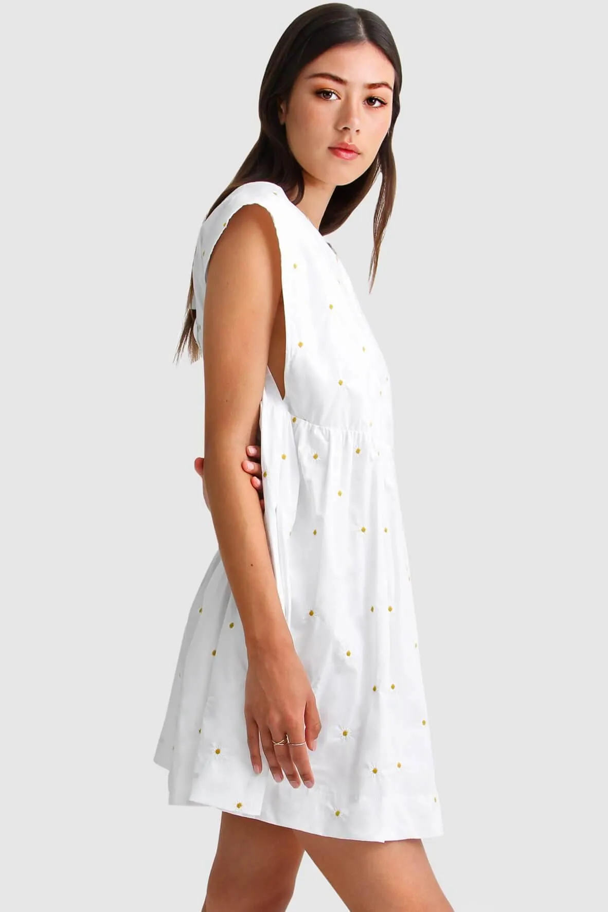 Baby Doll Embroidered Dress in White