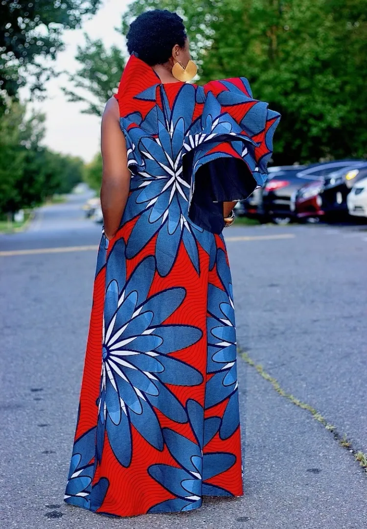 Batik Fleur Sleeves  Maxi | Dress - Red & Blue