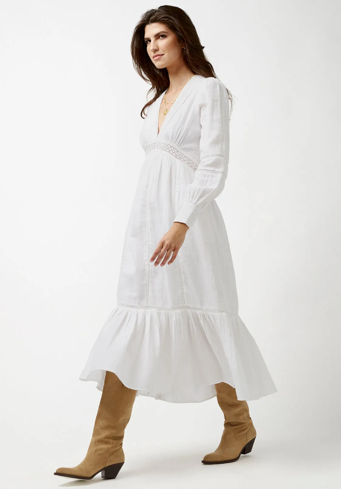 Bergen Women's Peasant Dress in White - WD0672P