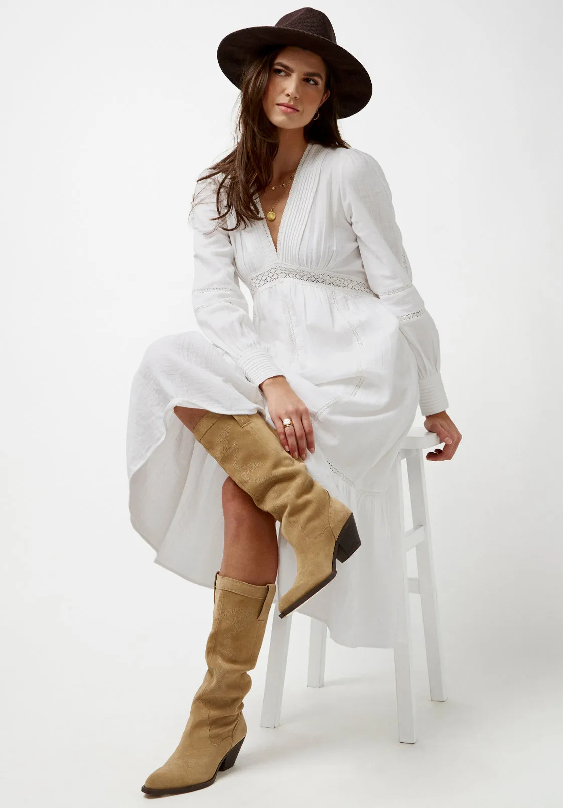 Bergen Women's Peasant Dress in White - WD0672P