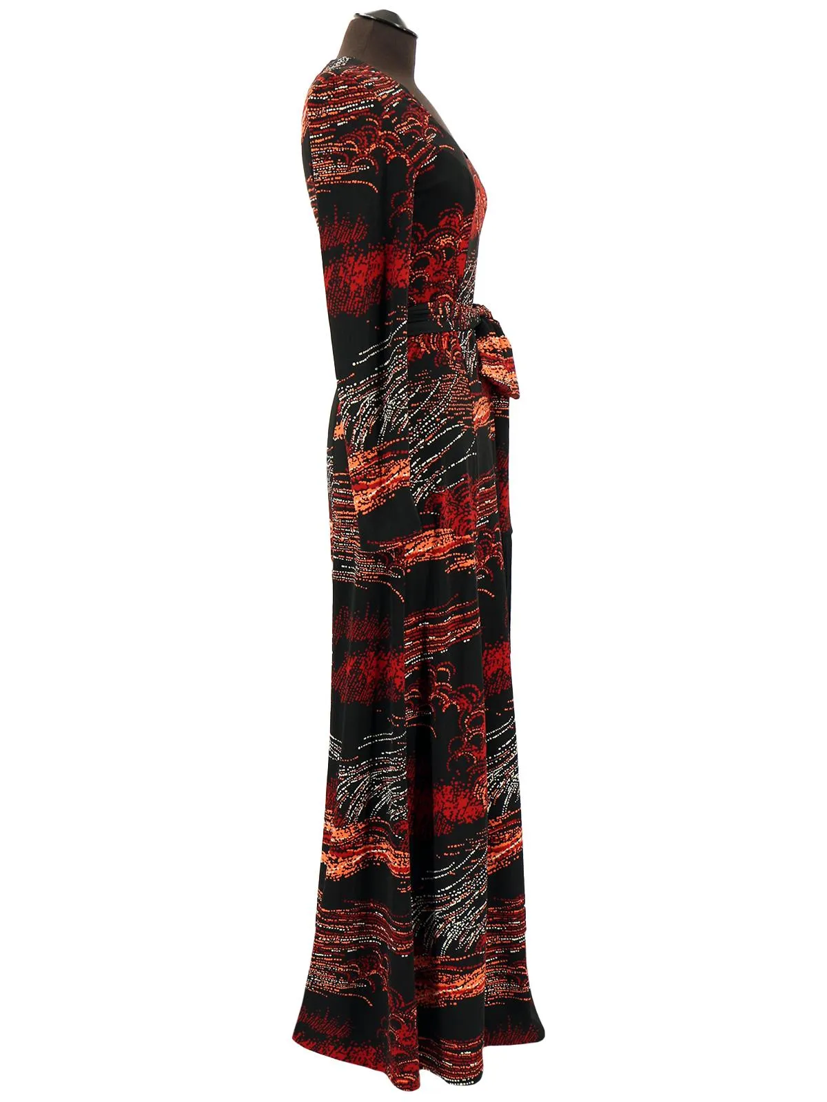 Black and Red 1970s Vintage Maxi Dress