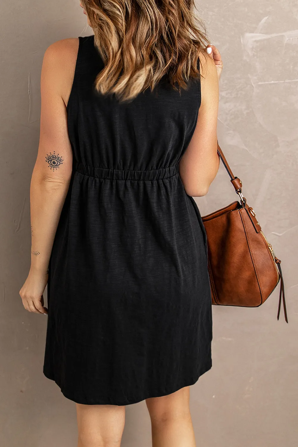 Black Buttons High Waist Mini Dress