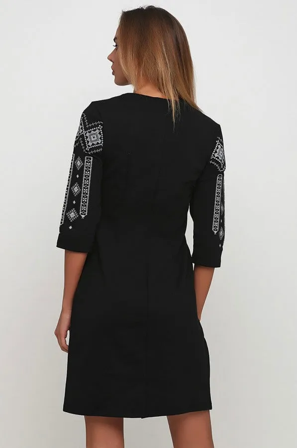 Black Embroidered Dress “Grey Geometric”