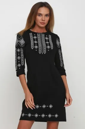 Black Embroidered Dress “Grey Geometric”