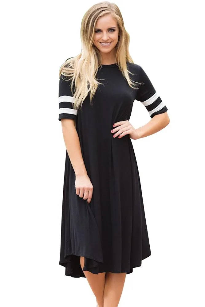 Black Flowy Short Sleeves Dress