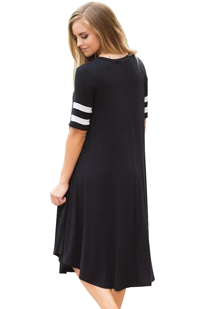 Black Flowy Short Sleeves Dress