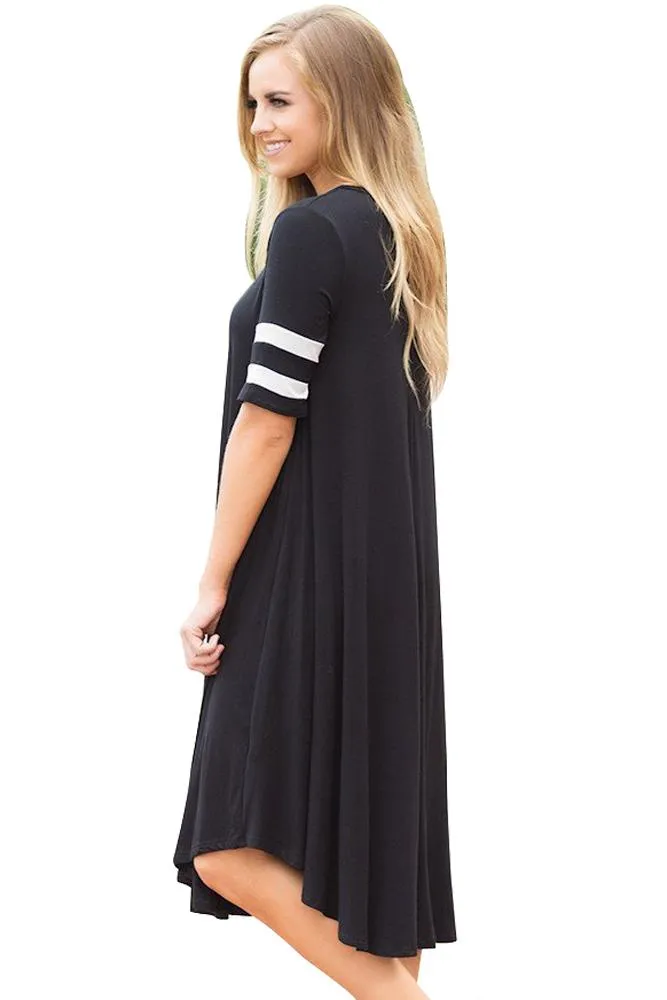 Black Flowy Short Sleeves Dress