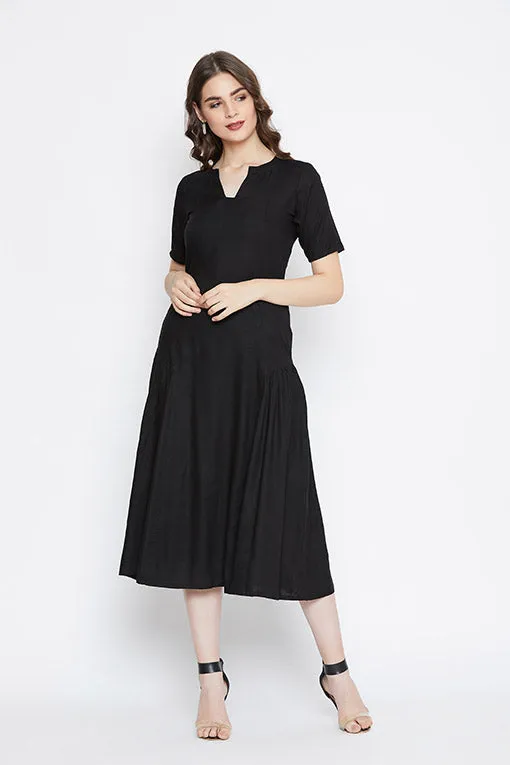 Black Side Ruffle Rayon Dress