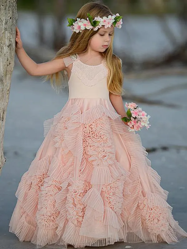 Blush Pink Lovely Scoop Neck Sleeveless A Line Flower Girl Dresses, FGS0026