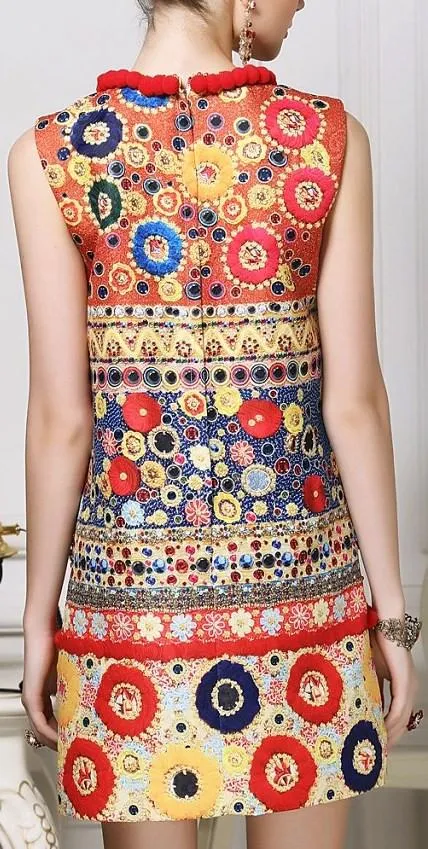 'Carretto' Embroidered Multicolored Shift Dress