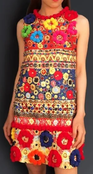 'Carretto' Embroidered Multicolored Shift Dress