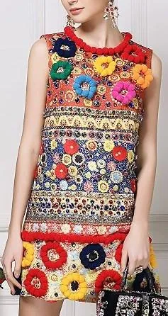 'Carretto' Embroidered Multicolored Shift Dress