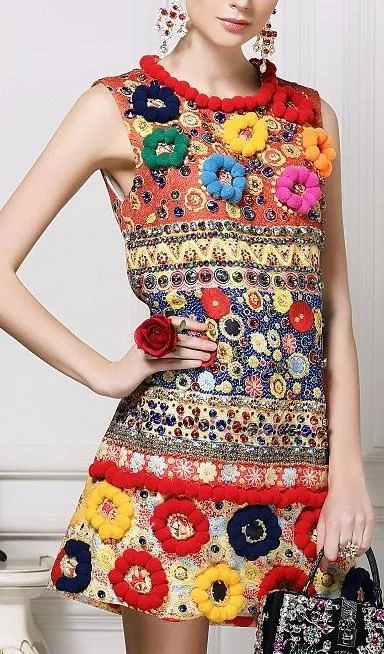 'Carretto' Embroidered Multicolored Shift Dress