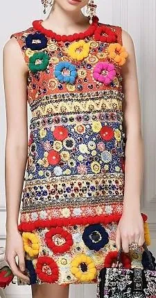 'Carretto' Embroidered Multicolored Shift Dress