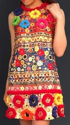 'Carretto' Embroidered Multicolored Shift Dress