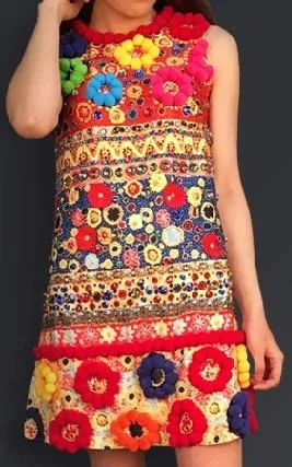 'Carretto' Embroidered Multicolored Shift Dress