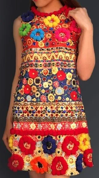 'Carretto' Embroidered Multicolored Shift Dress