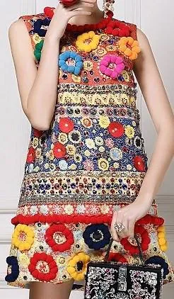 'Carretto' Embroidered Multicolored Shift Dress