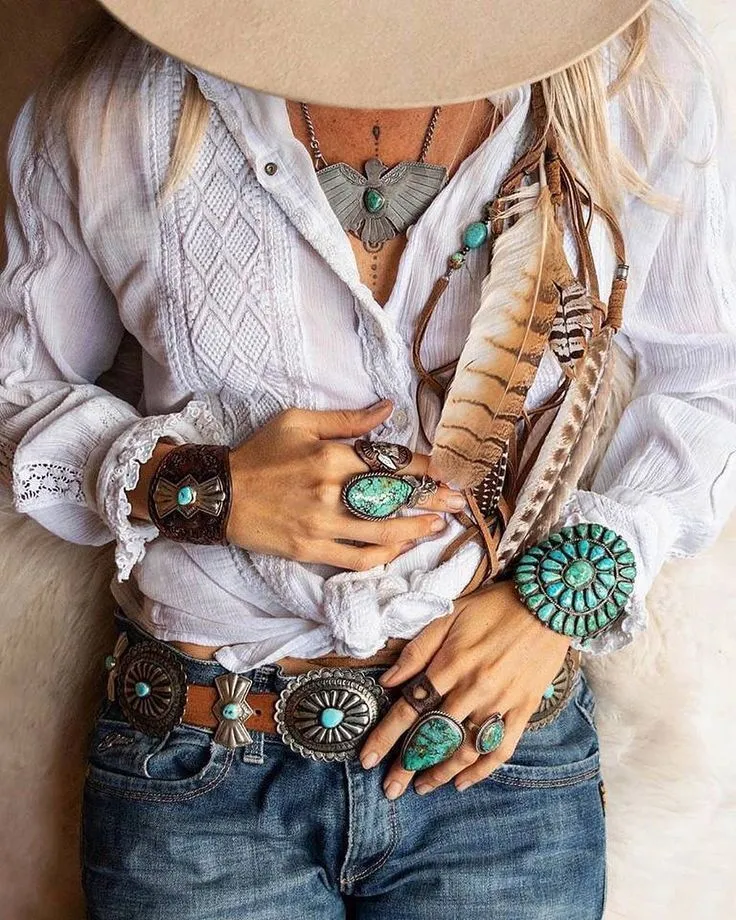 Concho Belt Brown Vegan Leather Silver Turquoise Buckle Cowgirl Western Southwestern Fits 30 - 38 Inches Adjustable Great With Jeans Or Dresses