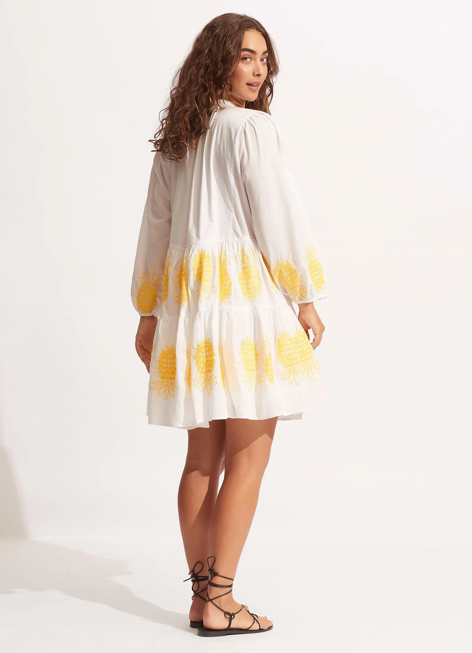 Corsica Embroidery Tier Dress - White