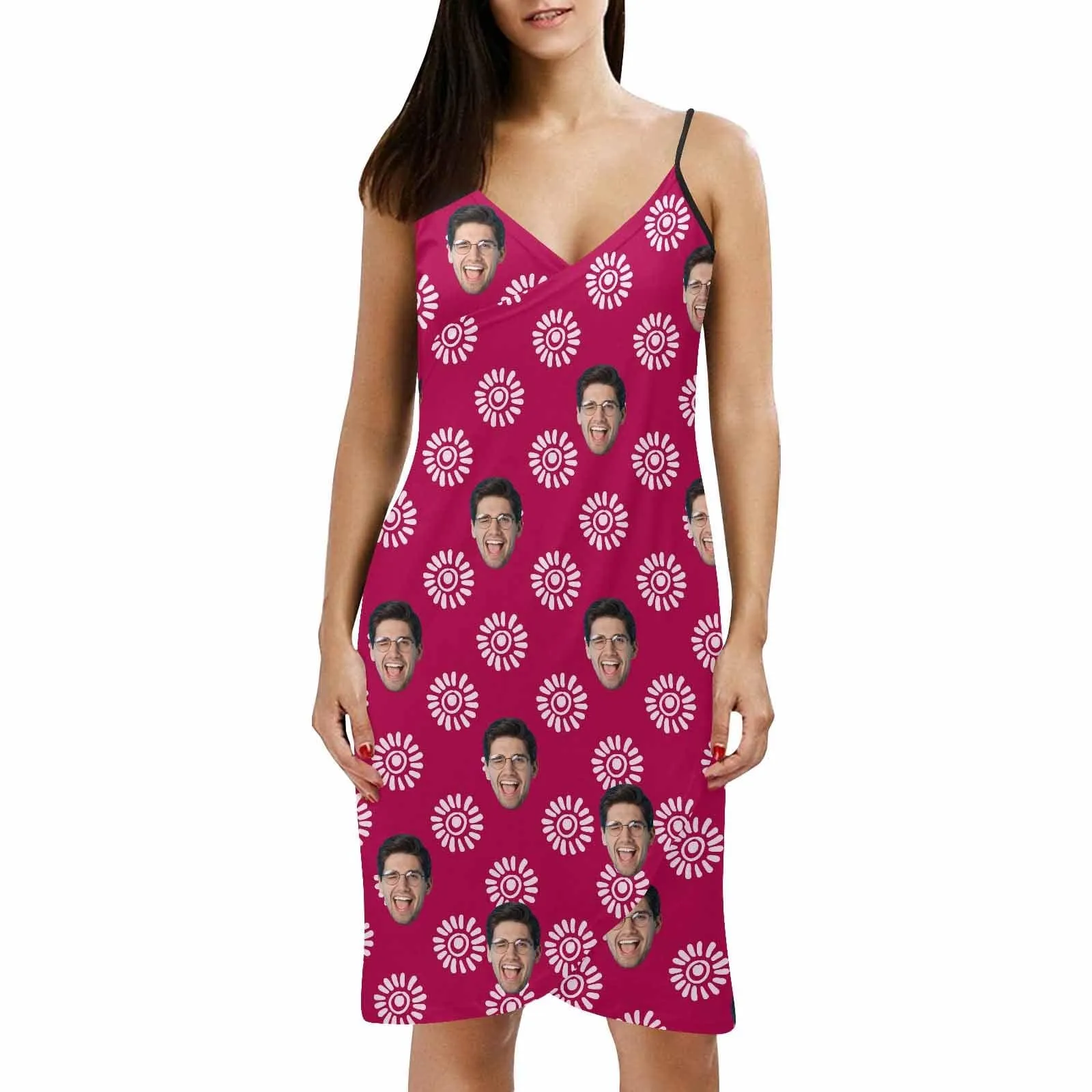 Custom Face Rose Red Strap Backless Beach Dress Personalized Women's Cover up Beach Dress