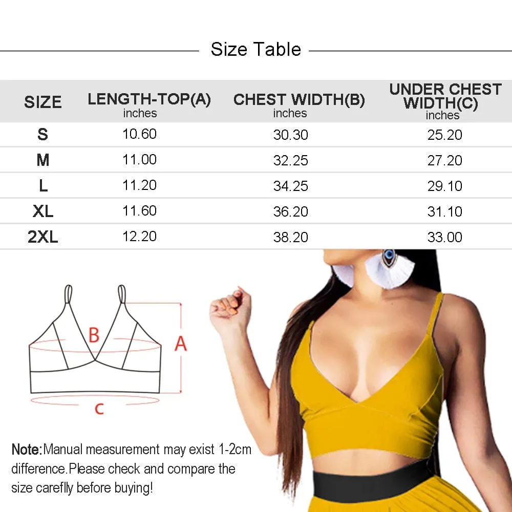 Custom Face Sunflowers Women's Sexy Strap Deep V Neck 2 Piece Outfits Dress Crop Top High Split Maxi Dresses Skirt Set