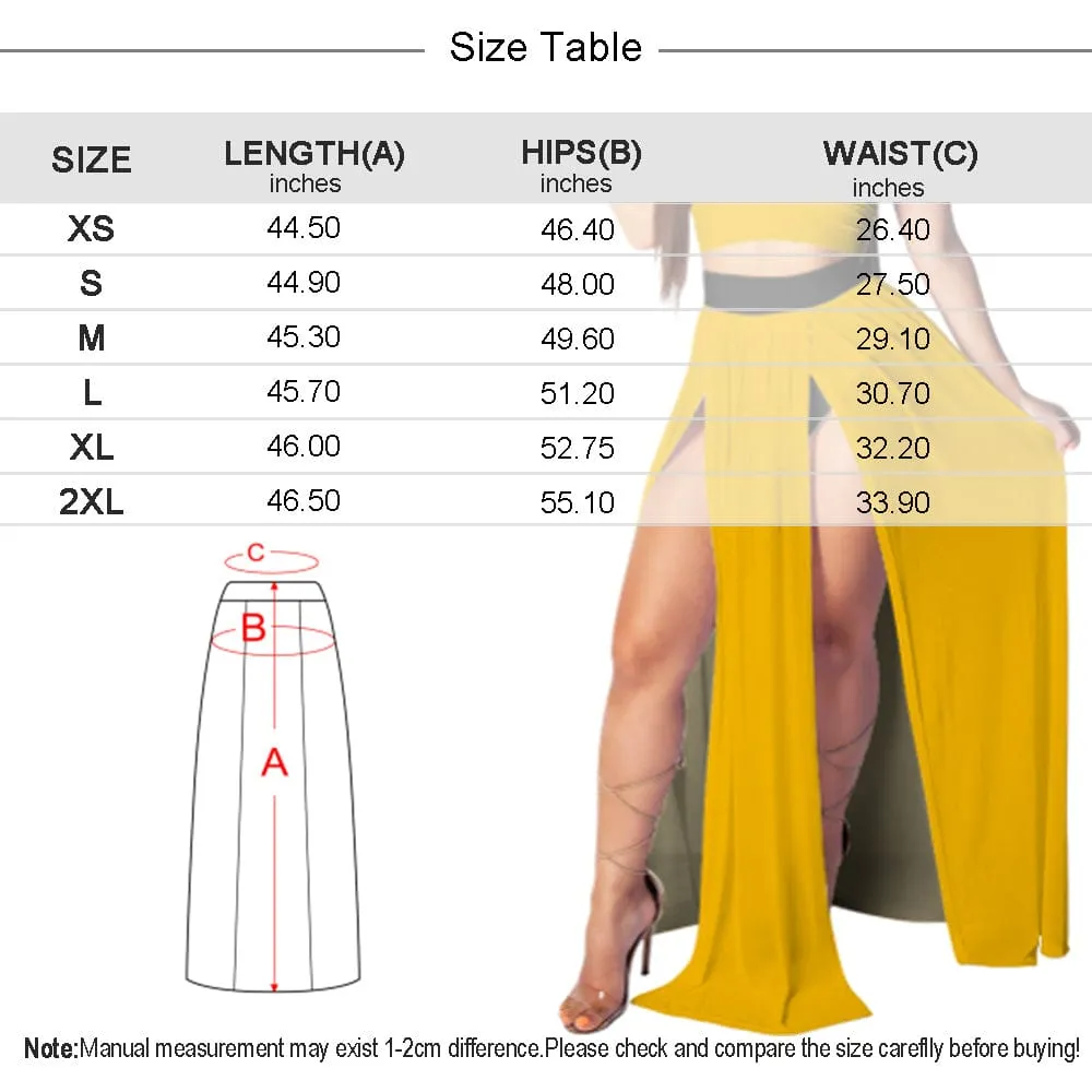 Custom Face Sunflowers Women's Sexy Strap Deep V Neck 2 Piece Outfits Dress Crop Top High Split Maxi Dresses Skirt Set