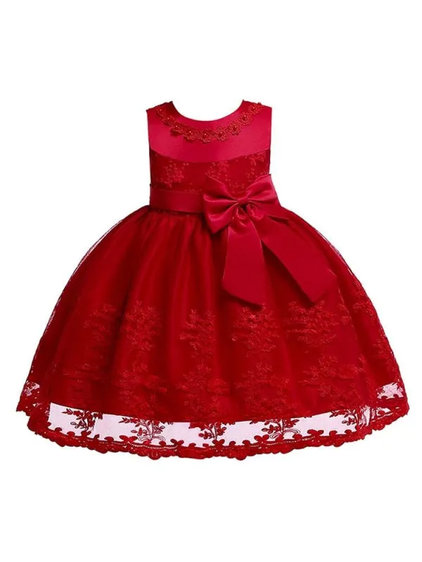 Cute Pink Little Flower Girl Dresses Lace Bow A Line Kids Short Formal Party Dress