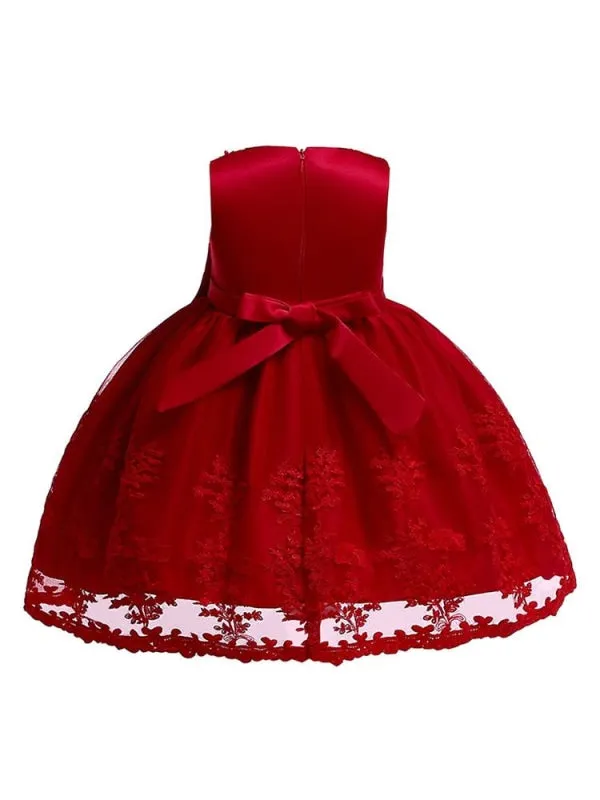 Cute Pink Little Flower Girl Dresses Lace Bow A Line Kids Short Formal Party Dress