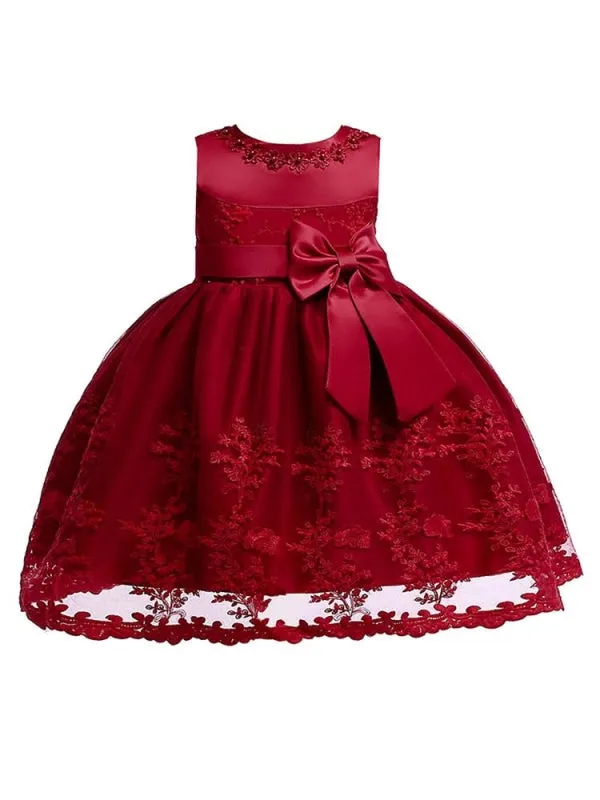 Cute Pink Little Flower Girl Dresses Lace Bow A Line Kids Short Formal Party Dress