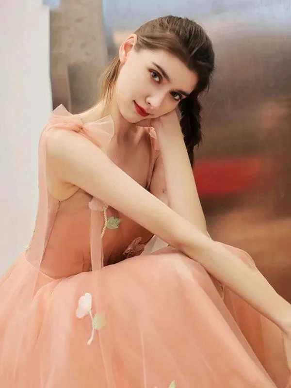 Cute Tea Length A Line Pink Short Prom Dress Sweet 16 Dresses with Hand Made Flower STK15138