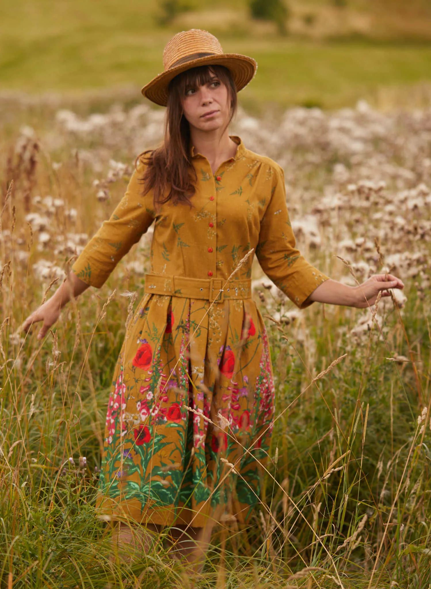 Cynthia Dress - Mustard Wildflowers