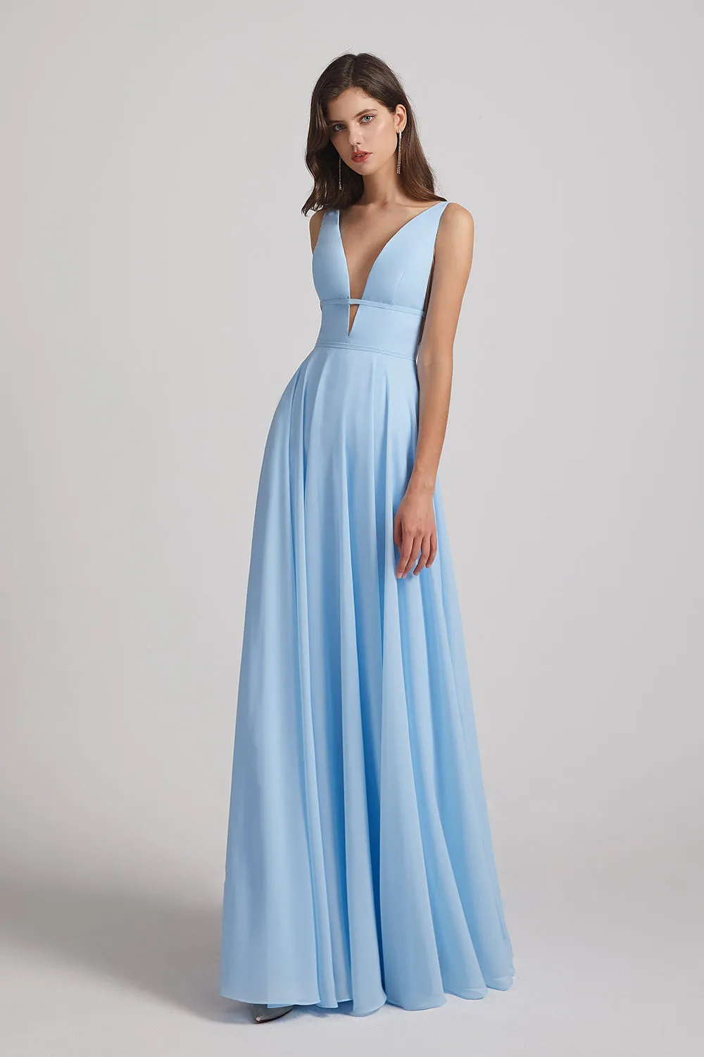 Deep V-Neck Chiffon Bridesmaid Dresses with Low Cut V Back (AF0067)