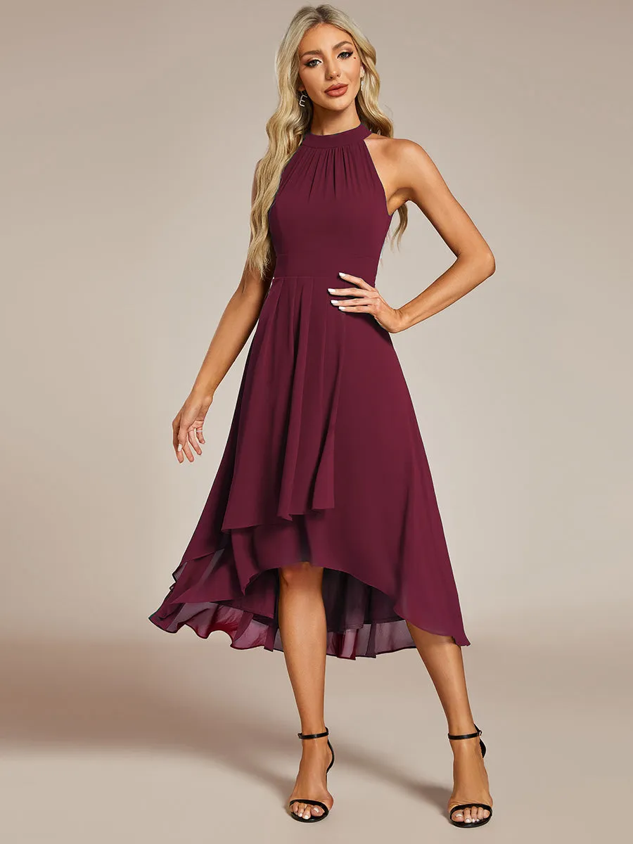 Elegant Halter Neckline Asymmetric Midi Lining Length  fold stream Empire Waist Chiffon Dresses