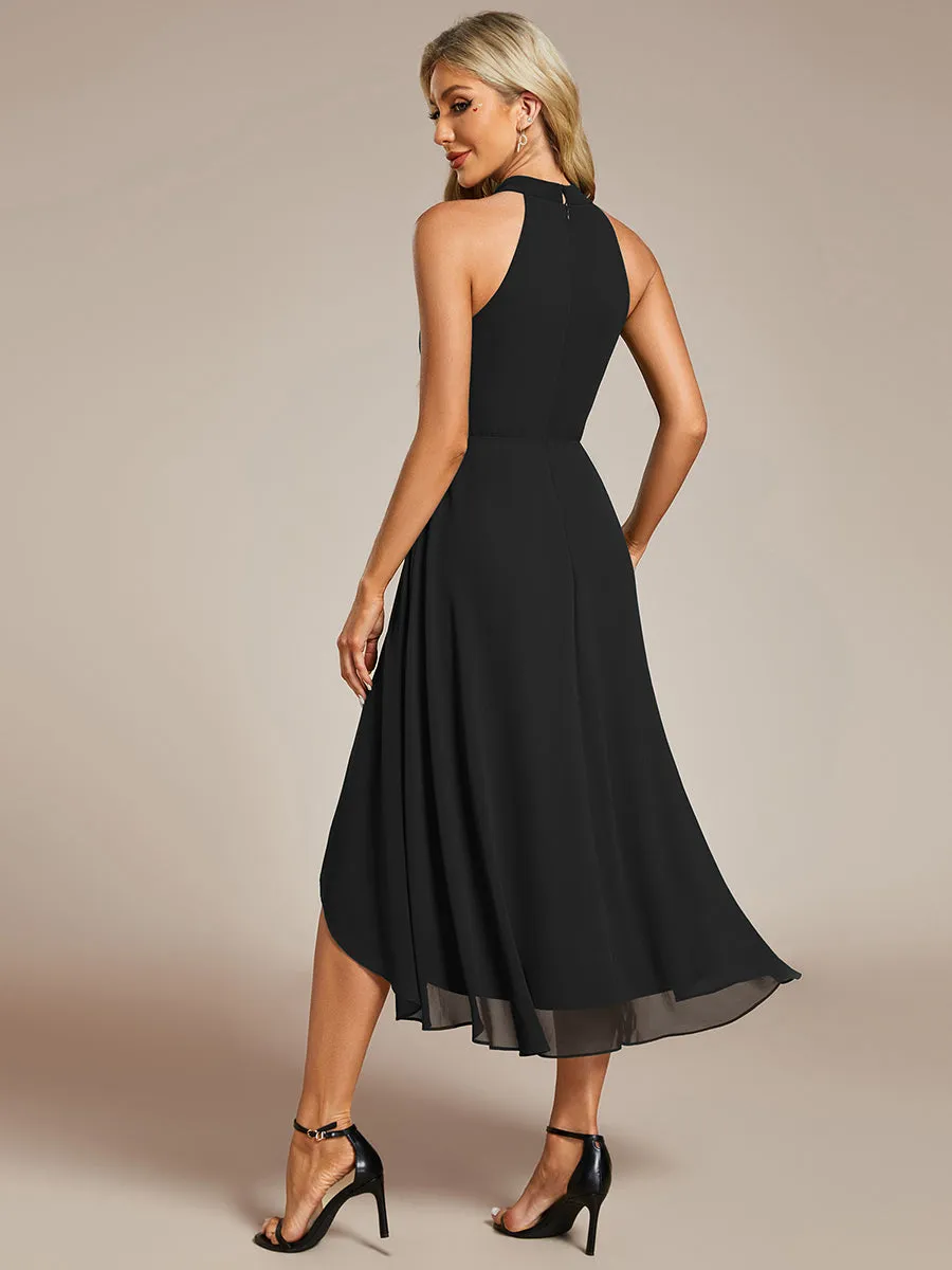 Elegant Halter Neckline Asymmetric Midi Lining Length  fold stream Empire Waist Chiffon Dresses