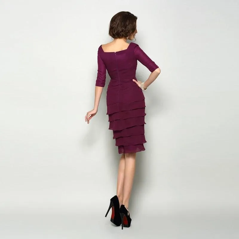 Elegant Plum Short Chiffon Deep V Neckline Mother of the Bride Dresses