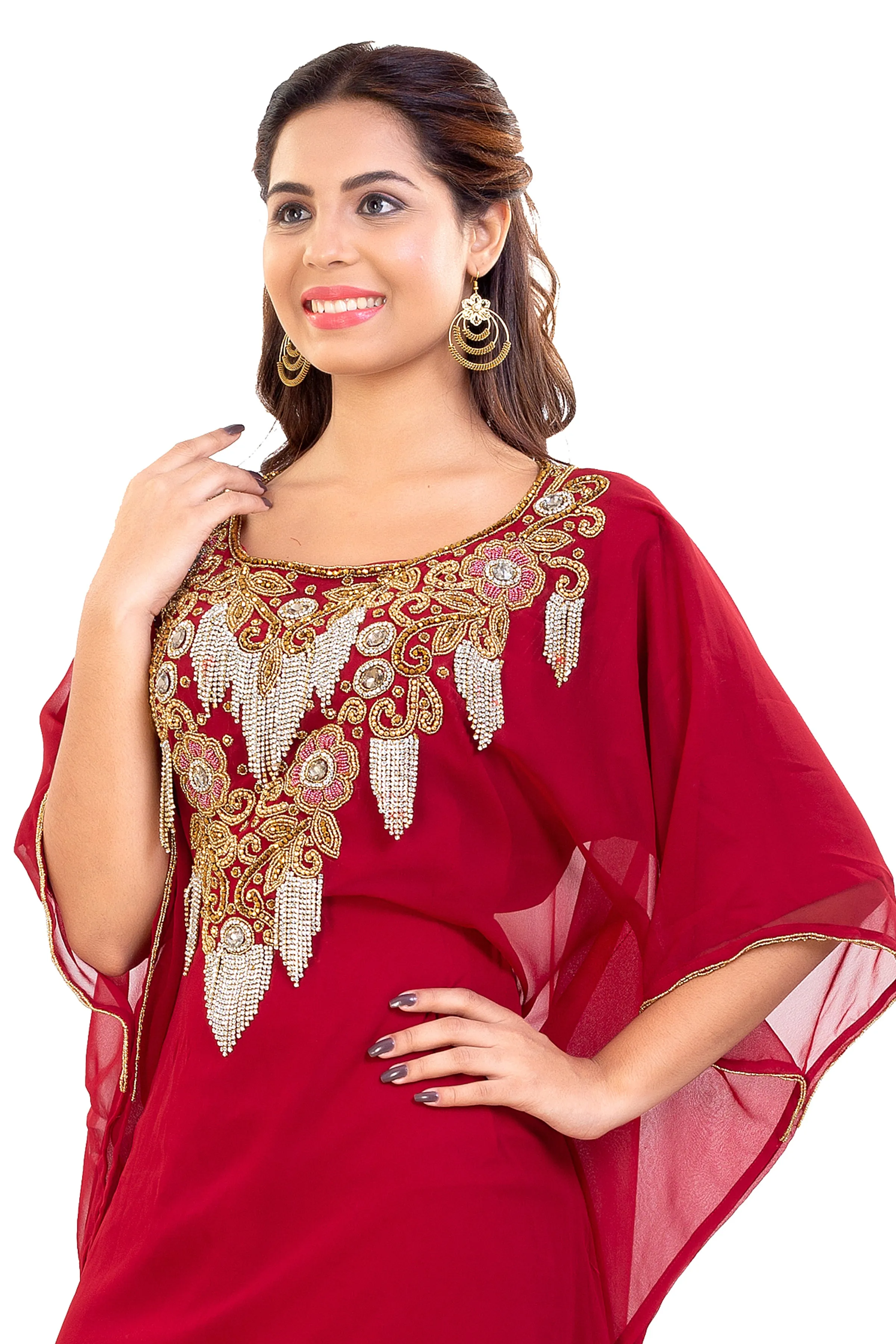 Embroidered Farasha Maxi Dress in Red